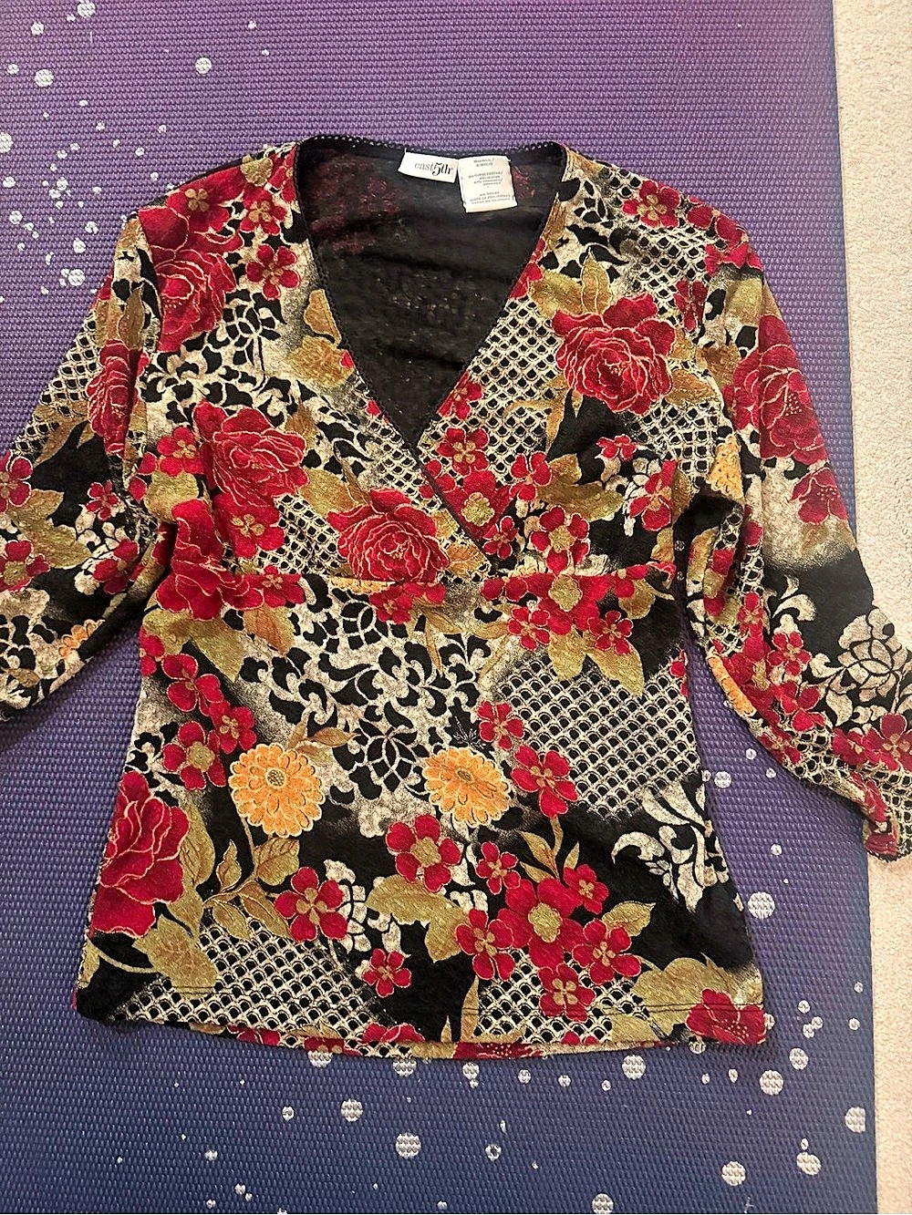 East 5th Floral Wrap Top in Black & Red